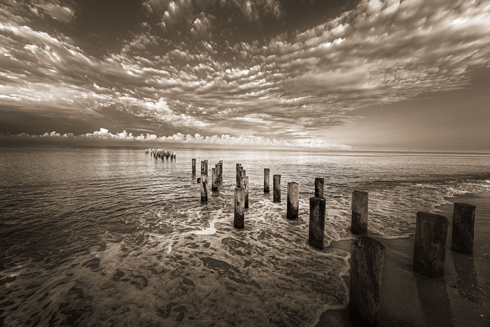 Pylons of the old pier. Naples, Florida.