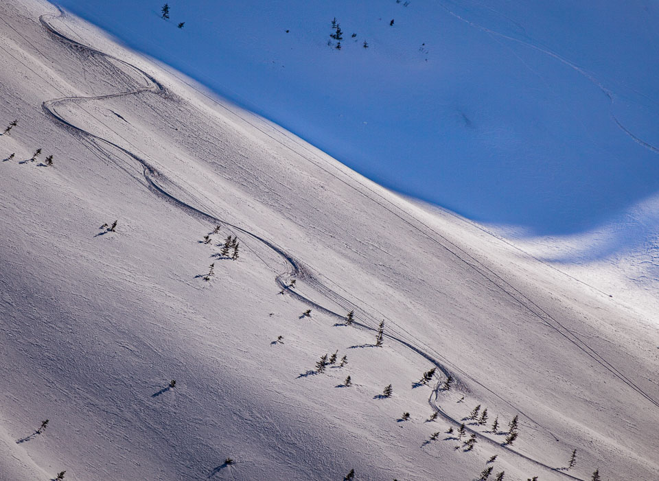 Ski tracks on virgin snow near Silverton. Colorado Rocky Mountains.